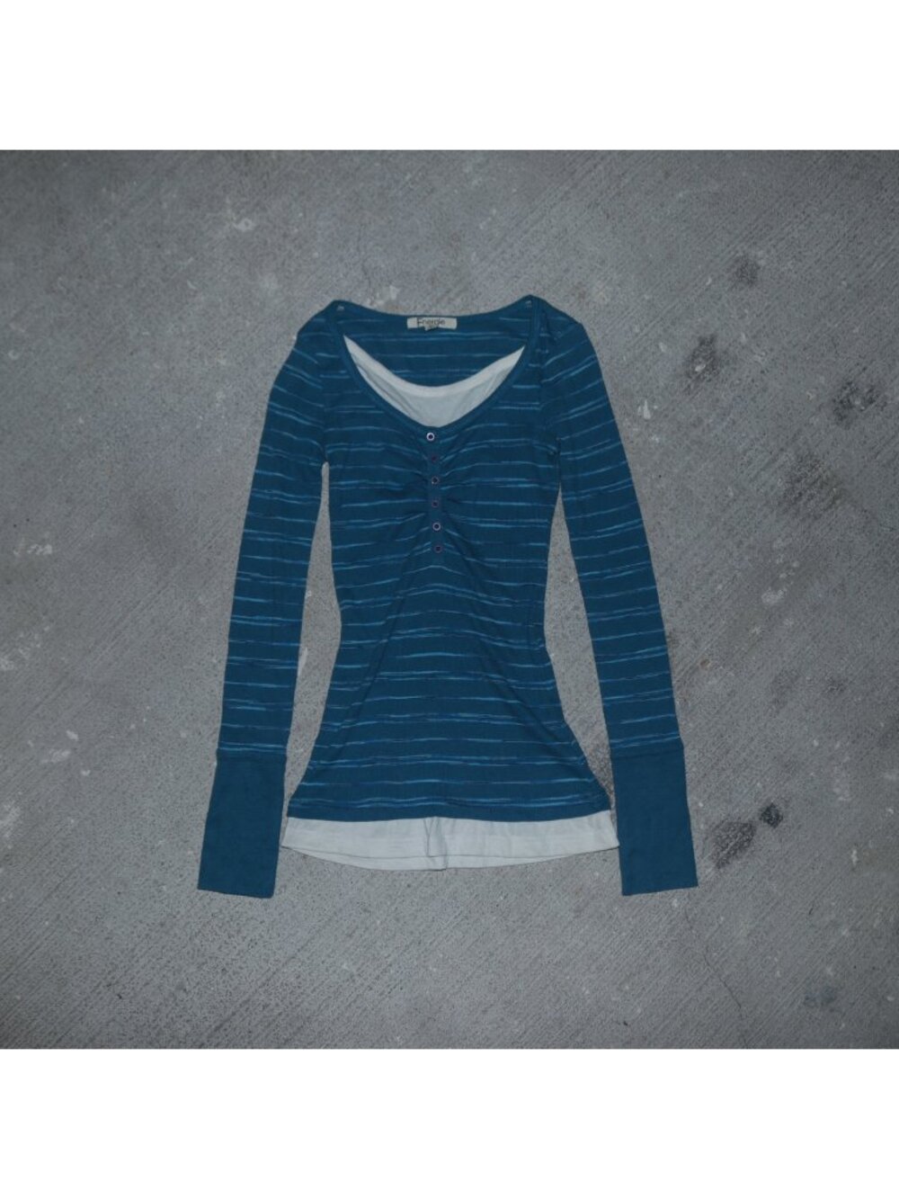 Vintage Energie Striped Henley Long Sleeve T-Shirt Blue White Small